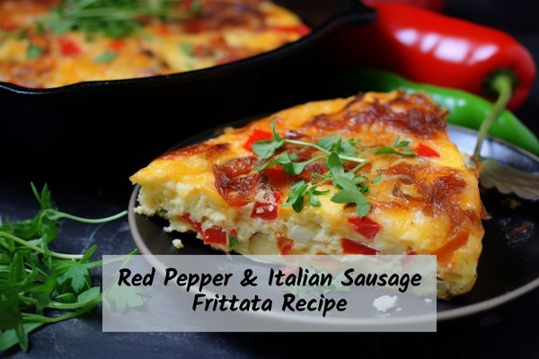 Red_Pepper_Sausage_Frittata_Recipe A slice of red pepper frittata on a plate
