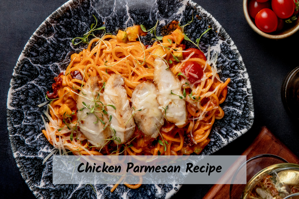 chicken parmesan with pasta in tomato sauce