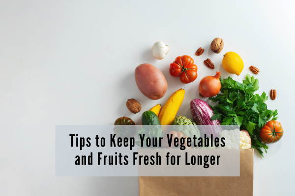 fresh fruits and vegetables in a brown bag