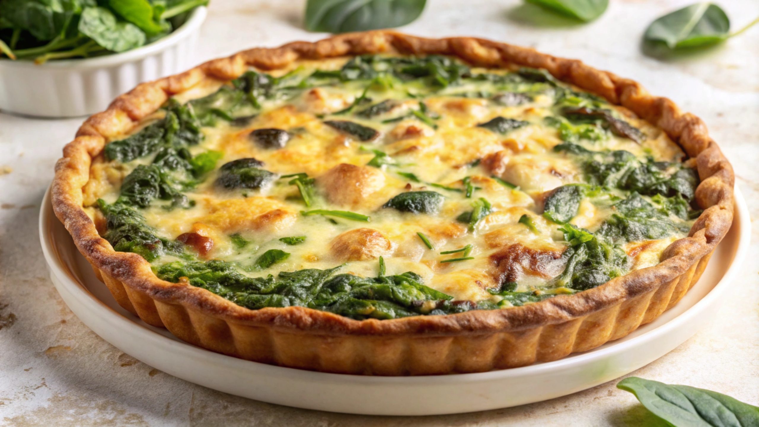 spinach_feta_quiche spinach and feta quiche, baked in a flaky crust.