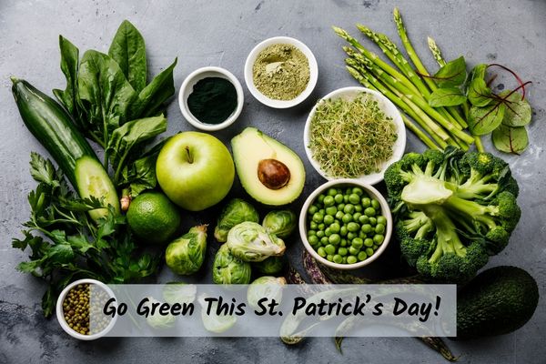 st.patricks-day-healthy-green-foods st.patricks day healthy green foods laid out on a grey background