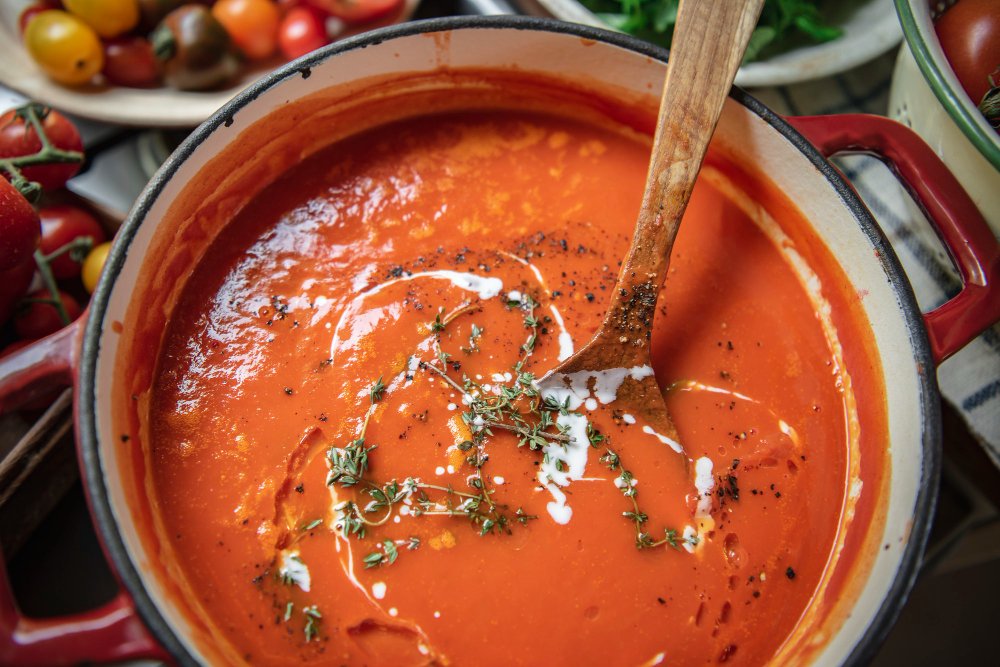tomato_soup tomato soup with dried herbs on top
