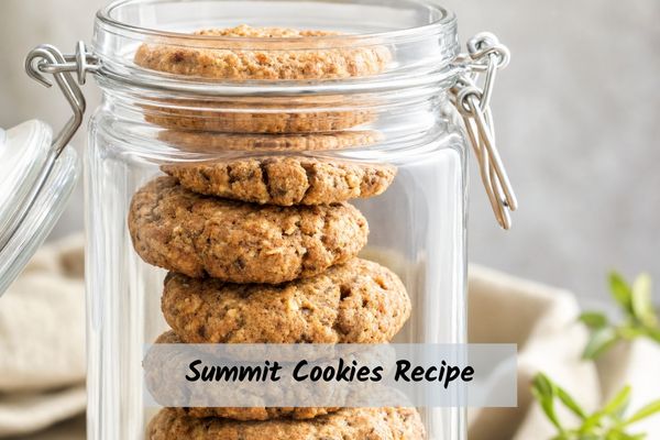 Vegan summit cookies stacked in a glass jar for a hiking snack recipe