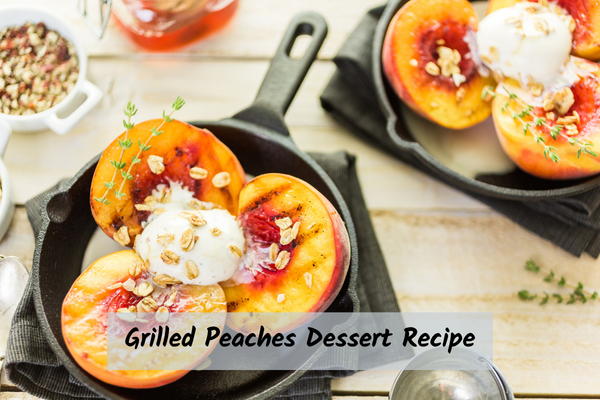 grilled peaches topped with vanilla ice cream