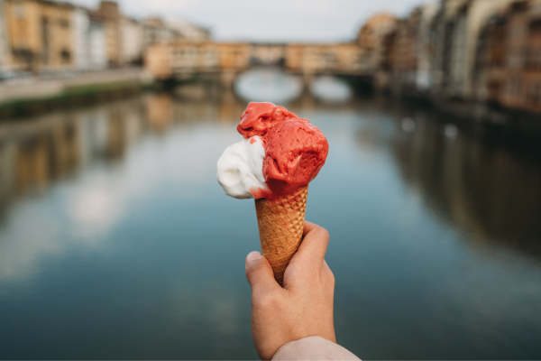 Lactose Free Ice Cream Lactose Free ice cream in front of a venice canal