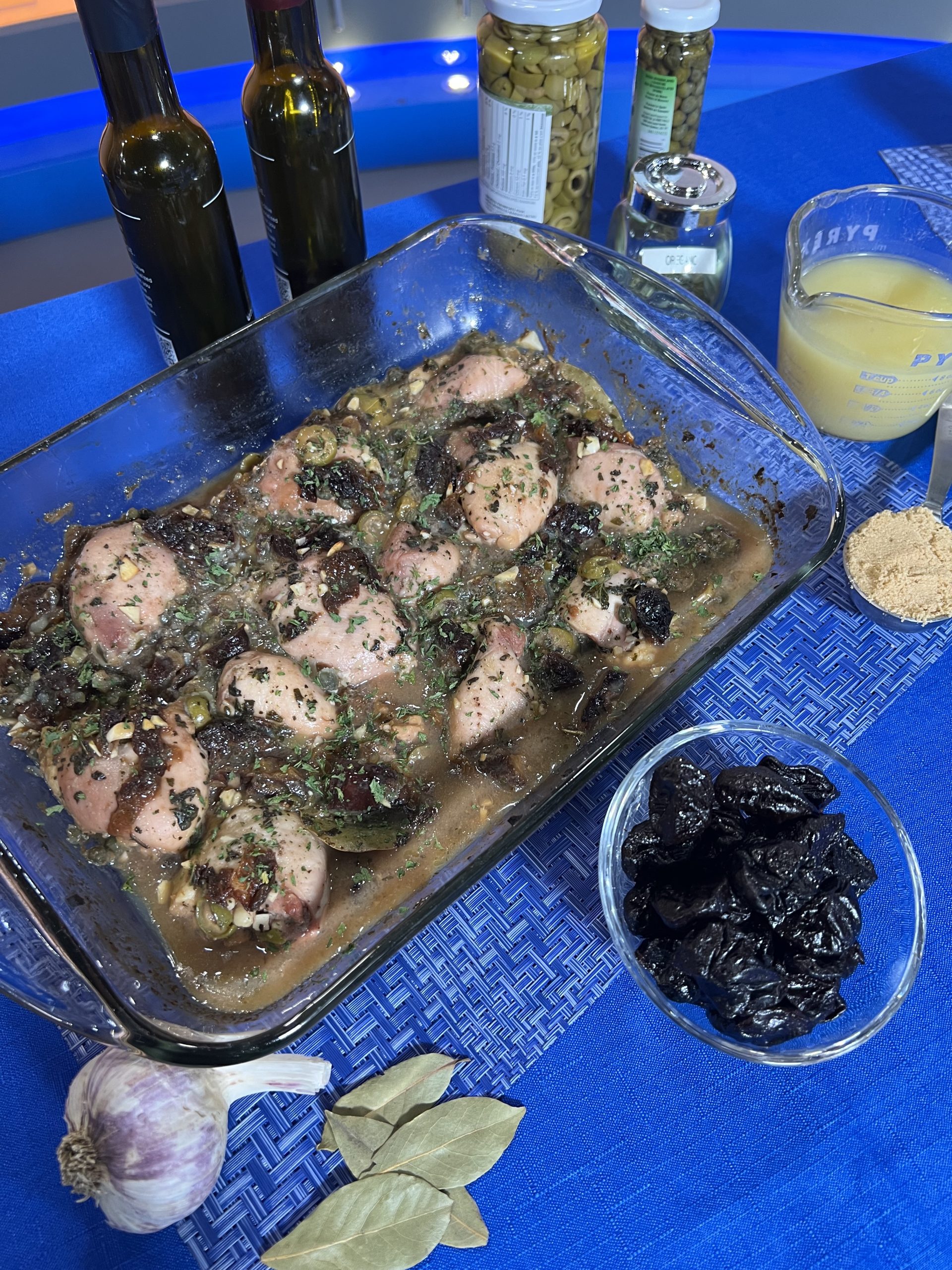 Chicken Marbella Prune Recipe Chicken Marbella Prune Recipe on a blue table