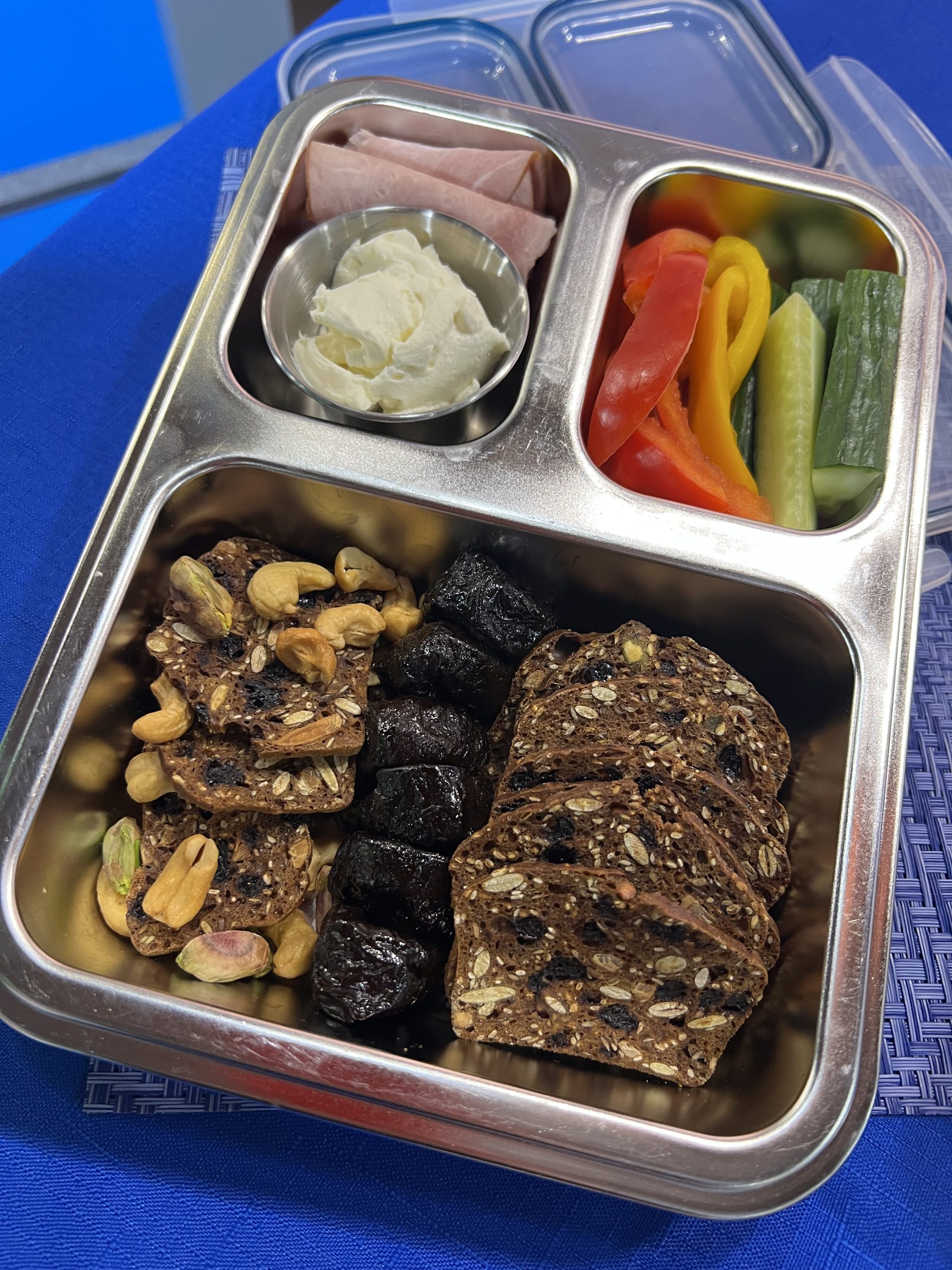 Whole Grain Crackers Bento Box with Prunes Whole Grain Crackers Bento Box with Prunes cream cheese and veggies