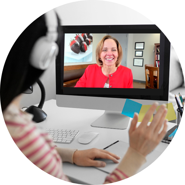 Corporate_Dietitian_Seminar a woman on computer waving to a dietitian in s seminar