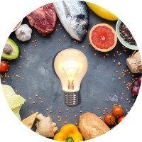 Seminar_Nutrition_Productivity lightbulb surrounded by food