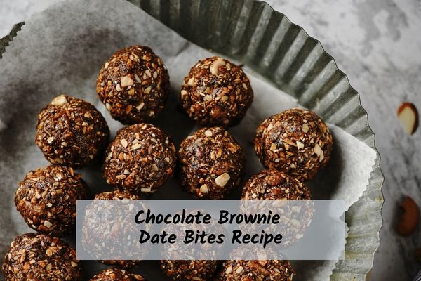 Chocolate brownie date bites on a pan
