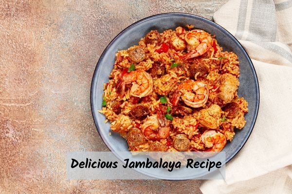 Delicious-Jambalaya-Recipe jambalaya recipe in a blue dish