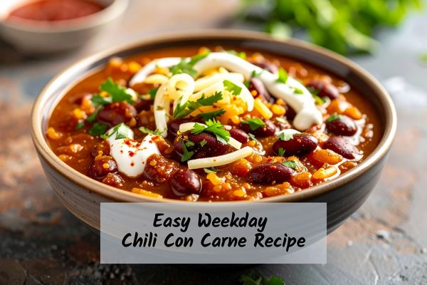 Chili-con-carne-recipe chili con carne recipe in a bowl topped with cheese and other ingredients