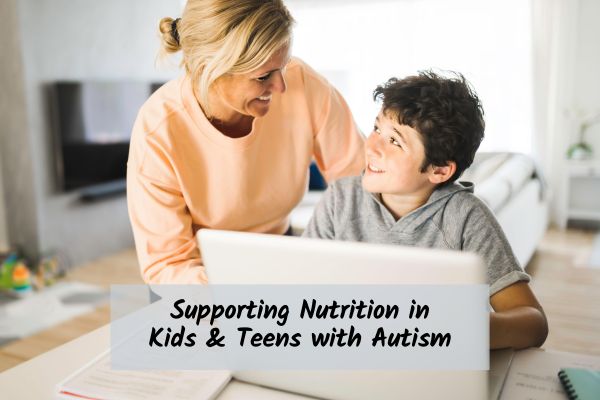 autistic teenager with parent talking about nutrition and food