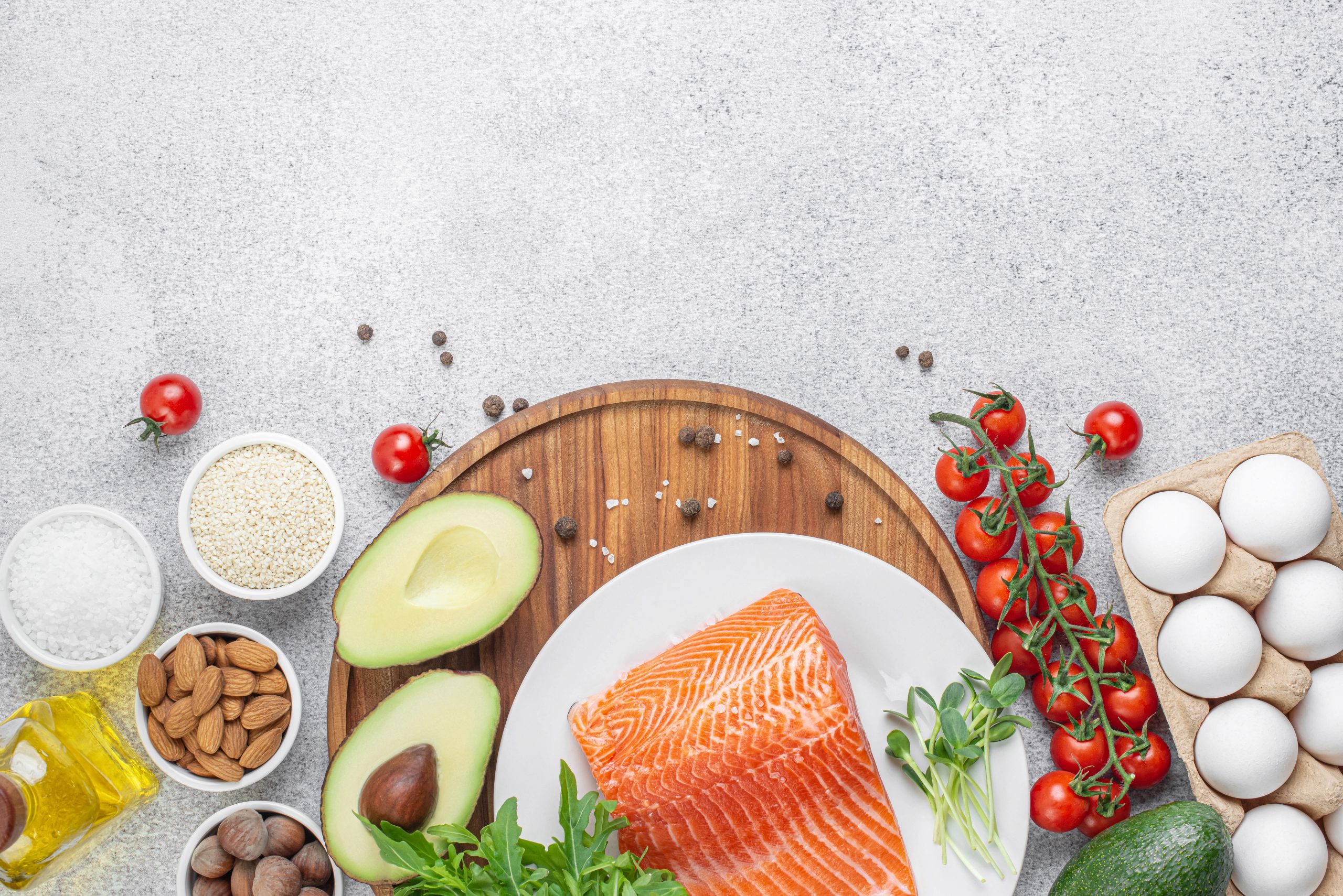 A set of products on the table for cooking. Keto diet. Low-carb diet. healthy foods that support bone health in women